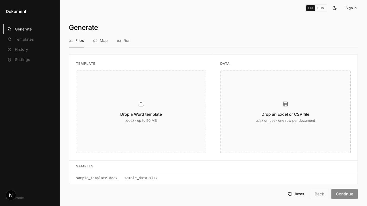 Folio template and spreadsheet upload interface